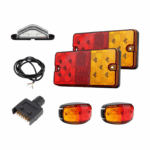 Tail Light Kit with 150x81 Tail Lights, 8Metre of 5 Core Cable, 7 Pin Flat Plug and No. Plate Light With Red and Amber Side markers 60x35mm
