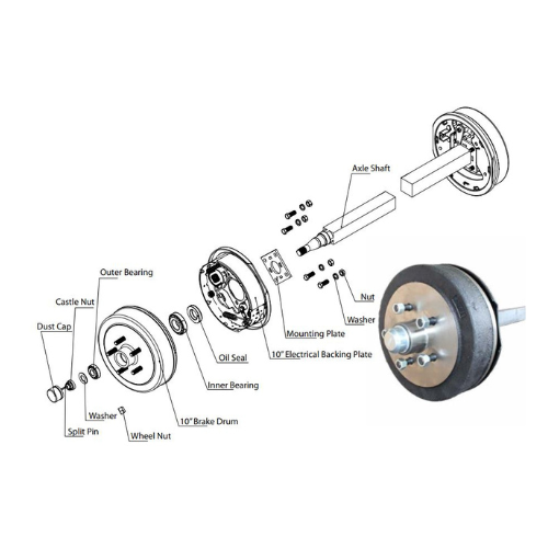 10 inch 10" FORD Electric Drum Braked 45 Square Axle (1730mm HF to HF) - Image 1