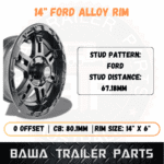 14 x 6″ Ford Aluminum Alloy Mag Trailer Rim Wheel MPC Devil Satin Black - Image 2