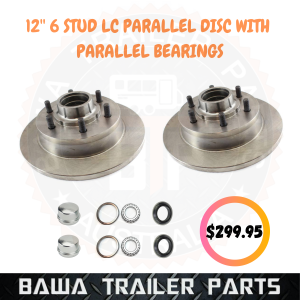 12" 6 STUD LC DISCS BLACK WITH PARALLEL BEARING KITS ! TRAILER HUB DISCS