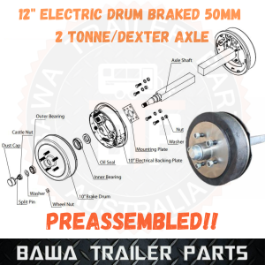 12" 6 STUD L/C Electric Drum Braked 50 Square 2TN Axle (1560mm HF to HF)