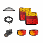 Tail Light Kit with 100x100 Tail Lights, 8Metre of 5 Core Cable, 7 Pin Round Plug and No. Plate Light With Red and Amber Side markers 60x35mm