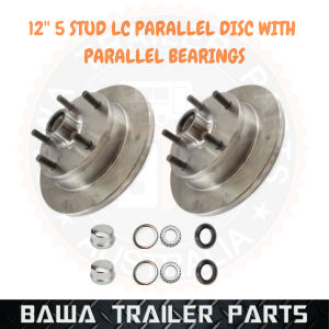12" 5 STUD LC DISCS BLACK WITH PARALLEL BEARING KITS ! TRAILER HUB DISCS