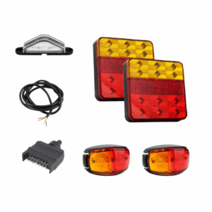 Tail Light Kit with 100x100 Tail Lights, 8 Metre of 5 Core Cable, 7 Pin Flat Plug and No. Plate Light With Red and Amber Side markers 60x35mm