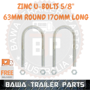 2 x Zinc U-Bolts 63MM ROUND 170mm Long M16