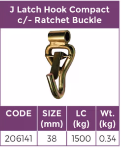 Tie Down J Hook Compact for 38mm Ratchet Buckle 1500kg LC - Image 2
